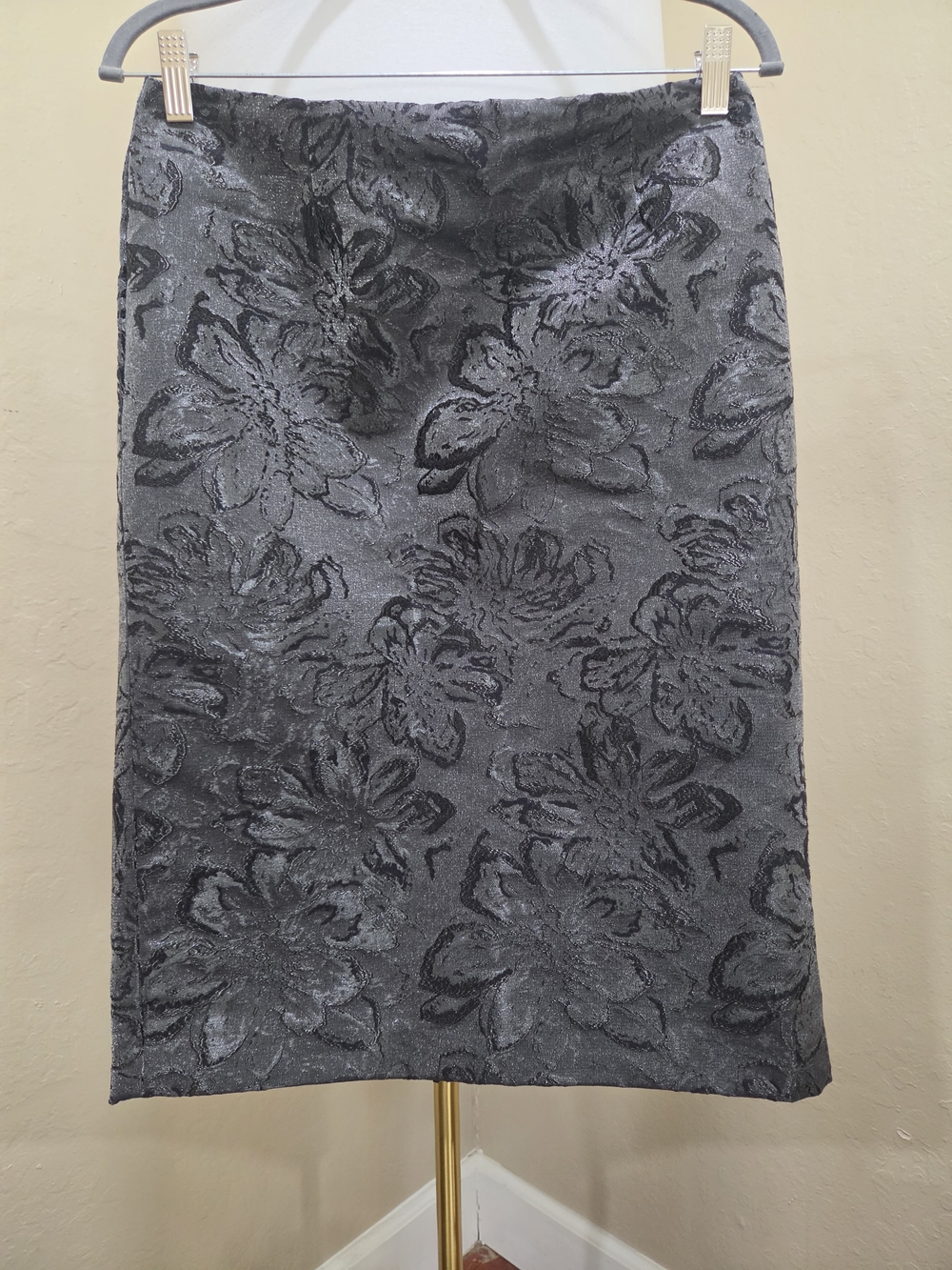 Kenar Gray Floral Jacquard Pencil Skirt